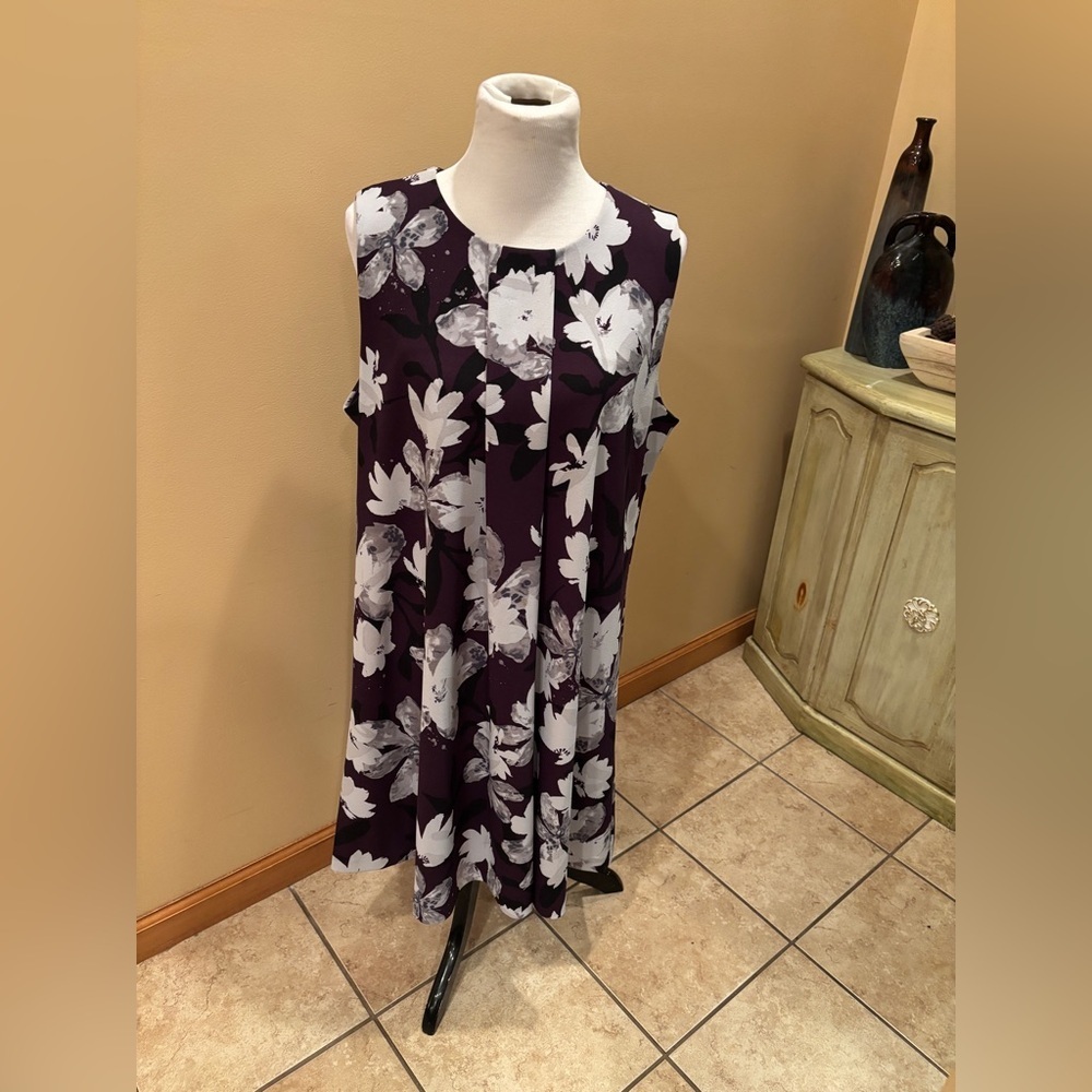 Alfani Women's Floral Print Shift Dress Plum Watercolor Size 12